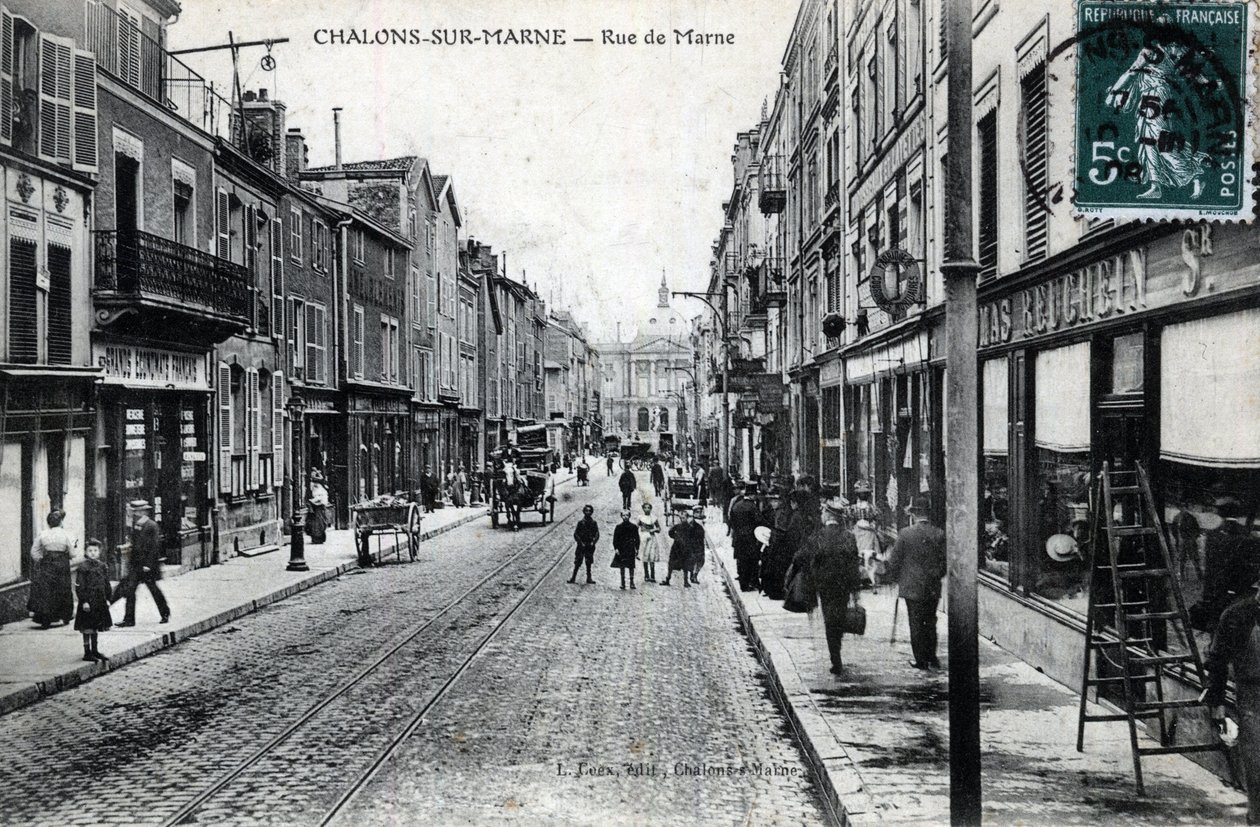 Champagne-Ardenne, Marne (51), Chalons sur Marne (Chalons-sur-Marne): udsigt over rue de la Marne (byen hedder nu Chalons en Champagne (Chalons en Champagne) - Postkort slutningen af ​​det 19.-begyndelsen af ​​det 20. århundrede af William M. Timlin