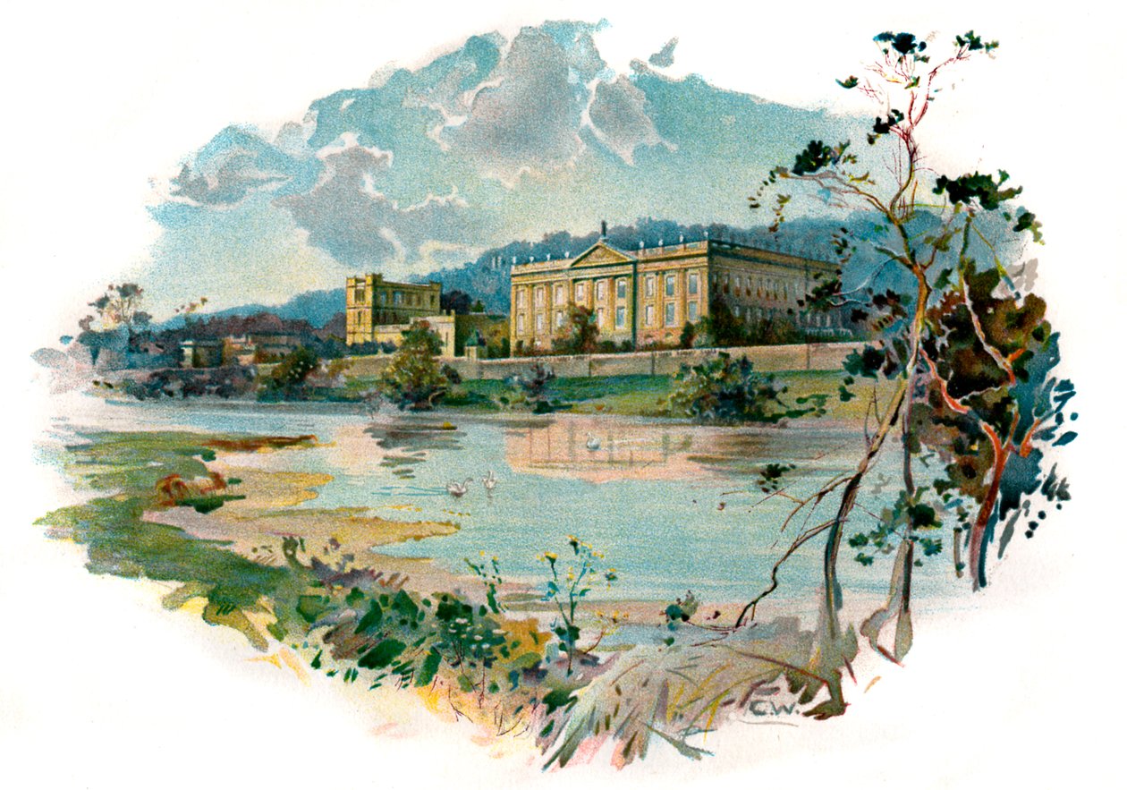 Chatsworth fra Derwent af Unbekannter Künstler