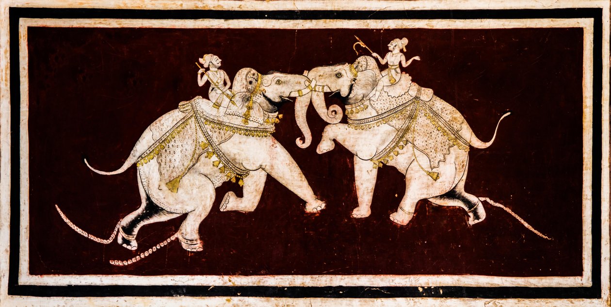 Chittra Sala gårdhave med virtuose fine malerier, Taragarh Fort, Bandi, Bandi, Rajasthan, Indien, Asien (Foto) af Unbekannter Künstler