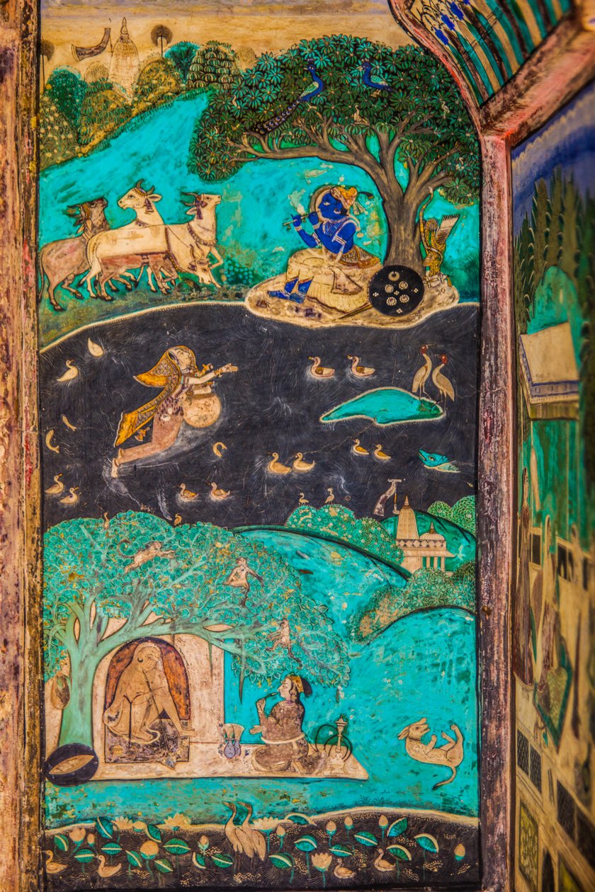 Chittra Sala gårdhave med virtuose fine malerier, Taragarh Fort, Bandi, Bandi, Rajasthan, Indien, Asien (Foto) af Unbekannter Künstler