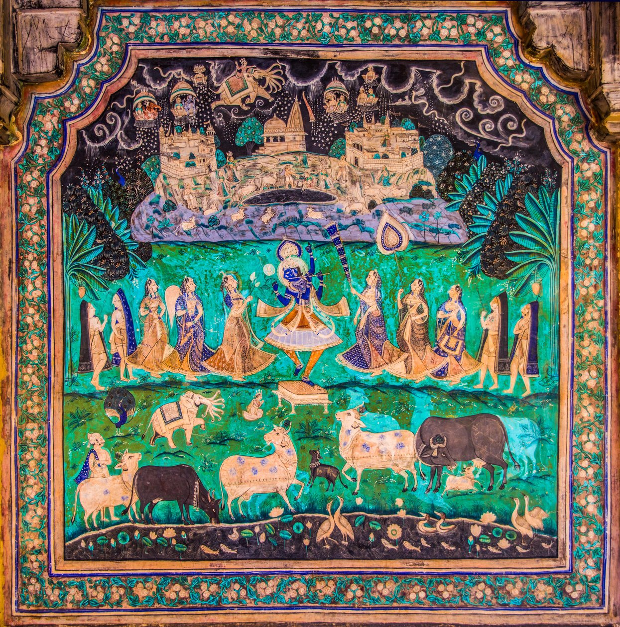 Chittra Sala gårdhave med virtuose fine malerier, Taragarh Fort, Bandi, Bandi, Rajasthan, Indien, Asien (Foto) af Unbekannter Künstler