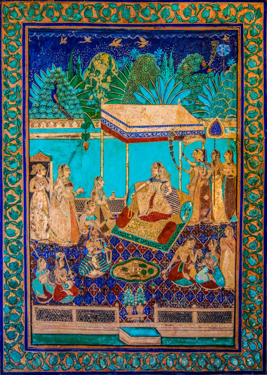 Chittra Sala gårdhave med virtuose fine malerier, Taragarh Fort, Bandi, Bandi, Rajasthan, Indien, Asien (Foto) af Unbekannter Künstler