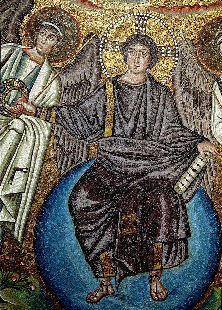 Kristus og engle, detalje fra over apsis, 6. århundrede (mosaik) af Unbekannt