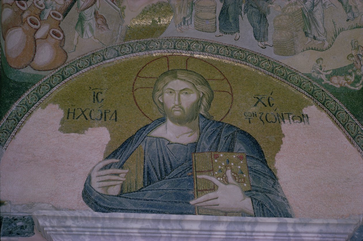 Kristus i Majestæt, mosaik over døren til narthexen til den byzantinske kirke St. Saviour of the Chora (foto) af Unbekannt