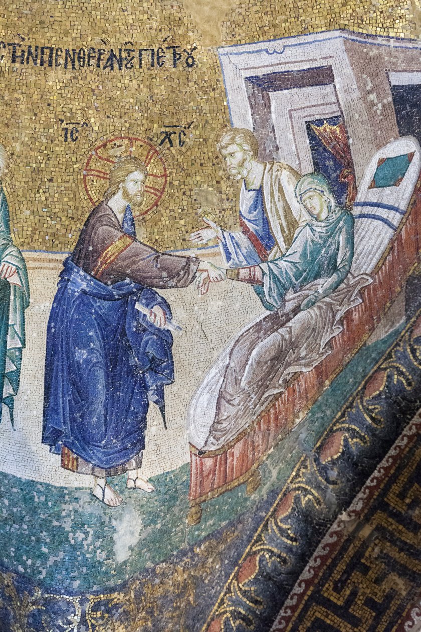 Kristus helbreder Peters svigermor, mosaik i Cora Church, Istanbul, Tyrkiet af Unbekannter Künstler