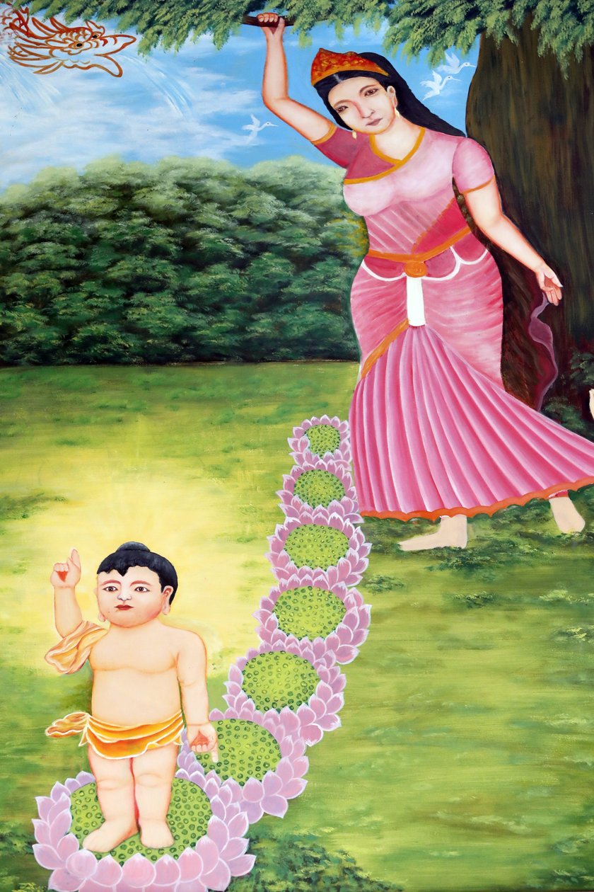 Chua Tu Quang buddhistiske tempel. Prins Siddhartha Gautama, Buddha som barn. Det siges, at barnet blev født helt vågent. Han kunne tale og fortalte sin mor, at han var kommet for at befri hele menneskeheden fra lidelse. Vung Tau. Vietnam. af Unbekannt