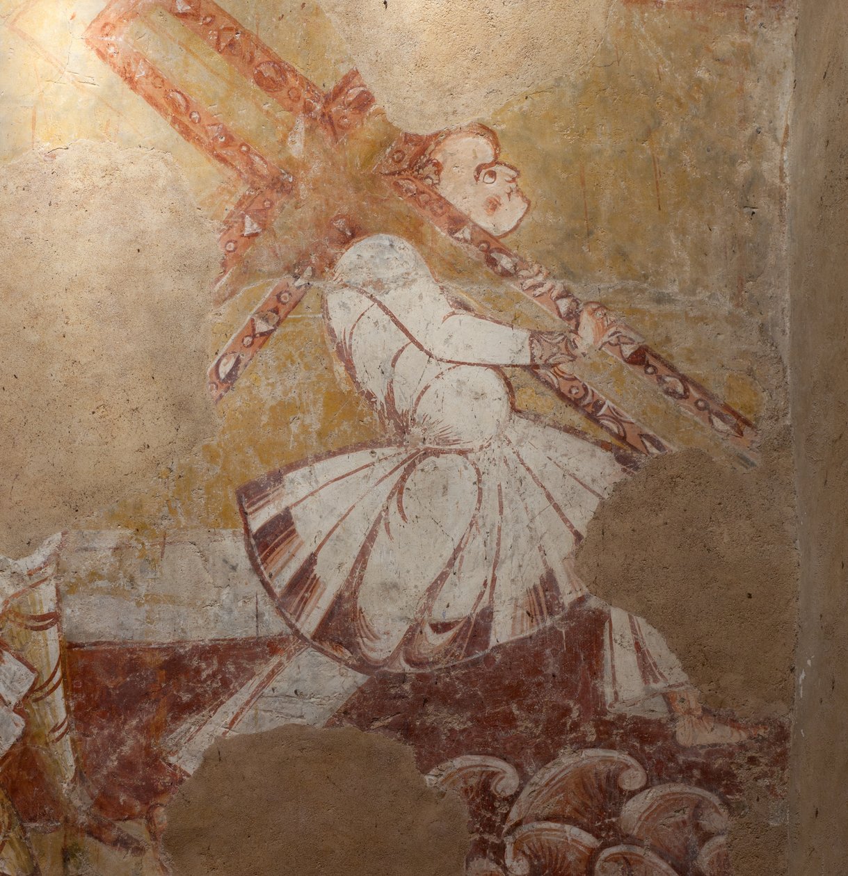 Kirke (église Saint-Martin). Interiør. Vægmalerier (fresko). Korets nordvæg. Detalje. Simon fra Cyrene bærer korset. 12. århundrede. af Unbekannt
