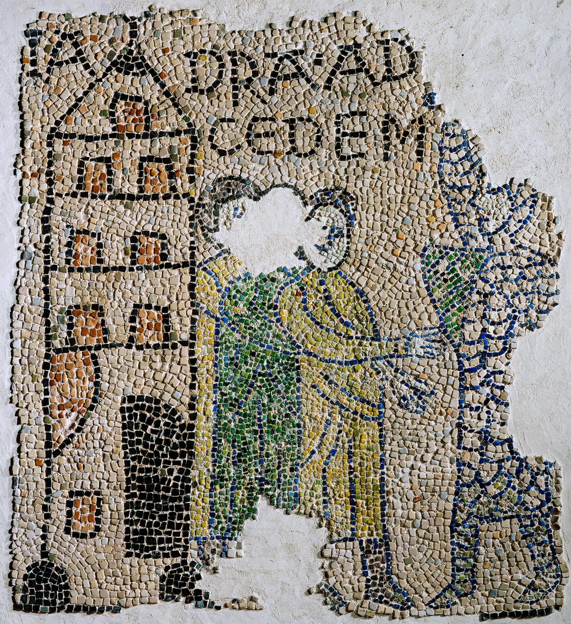 Church of Saint John Evangelist, Fjerde Korstog, Fragmenter af mosaikgulve, der repræsenterer venetianere., Ravenna, Emilia-Romagna, Italien af William M. Timlin