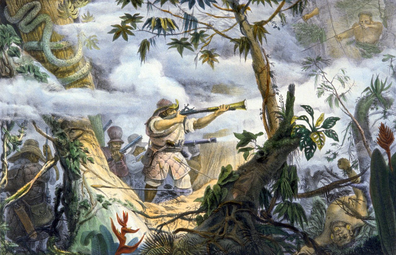 "Civiliserede" indianere kæmper mod Botocudos-indianere, Brasilien af Unbekannter Künstler