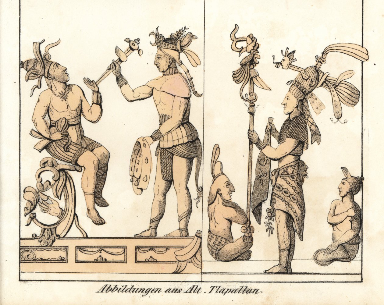 Samling af tegninger af Tlapallan (Mexico). Litografi til bogen: "Galerie complete en tableaux fideles des peuples d
