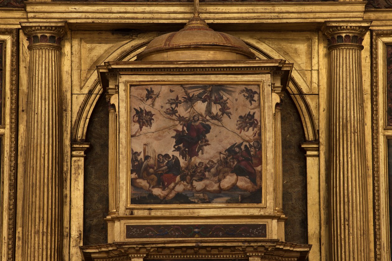 Kollegial kirke. Interiør. Højalteret. Detalje. Centrum. Maleri. Olie på agat. 1624. af Unbekannt