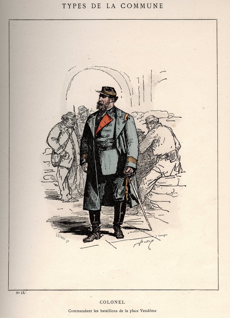 Kommune i Paris: kostume af oberst, der kommanderer BATAILLIONERNE OF PLACE VENDOME (13) i "" Les Communeux af Unbekannt
