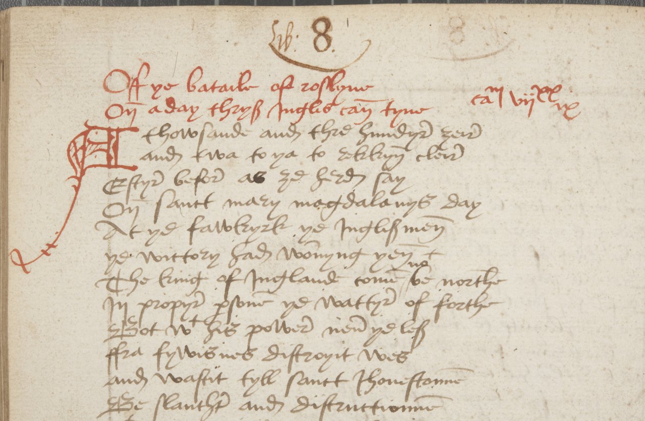 Kopi af Chronicle Andrew af Wyntoun, Fol 325 verso, detalje, ca. 1550 (blæk på papir) af Unbekannt