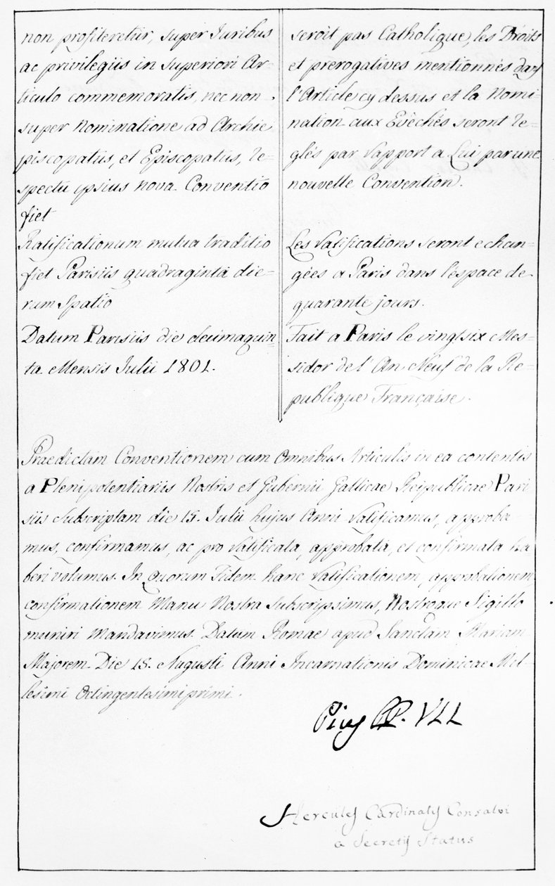 Kopi af konkordatet mellem Napoleon og pave Pius VII med pavens underskrift af Unbekannt
