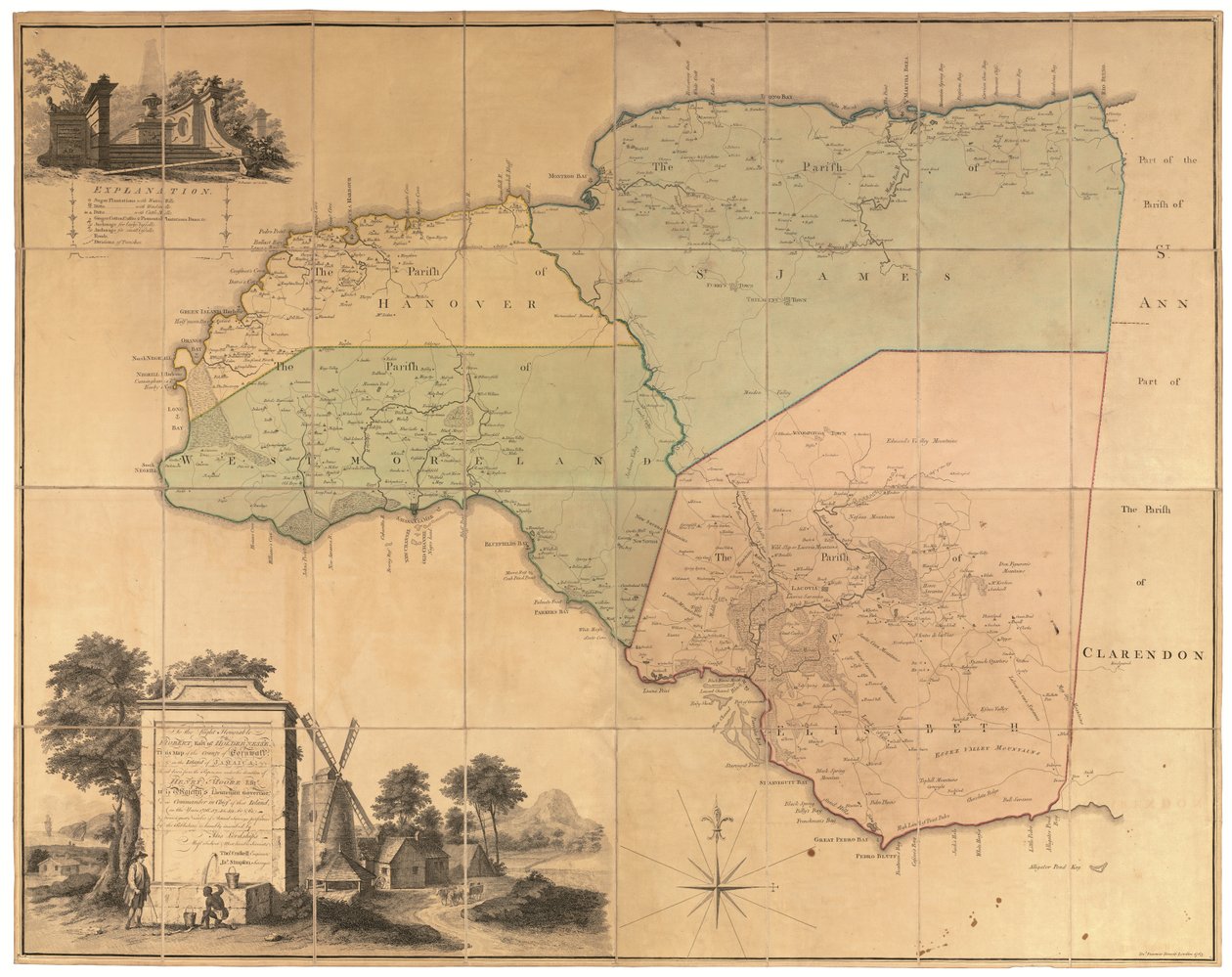 Cornwell fra Sheet Map of the 3 Counties of Jamaica af Unbekannter Künstler