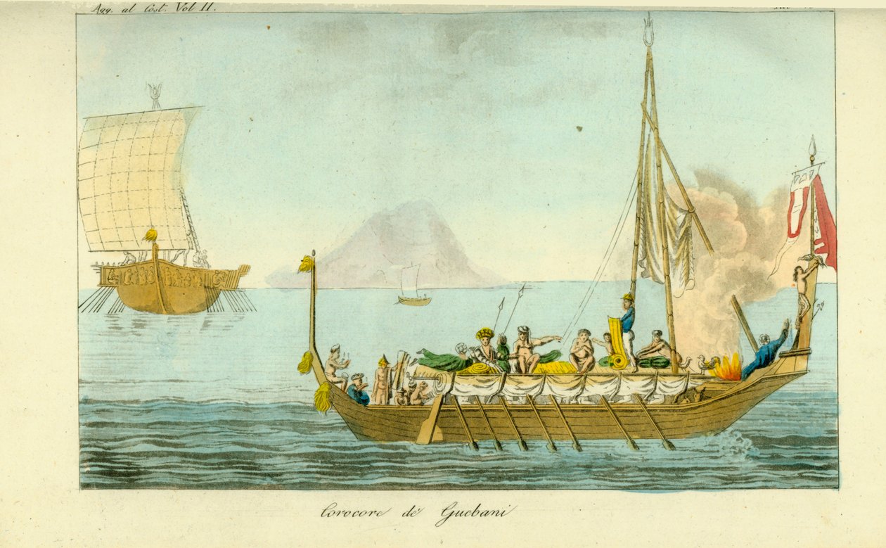 Corocoro-båd med sejl og årer fra øen Guebe, Maluku-øerne, Indonesien af Unbekannt