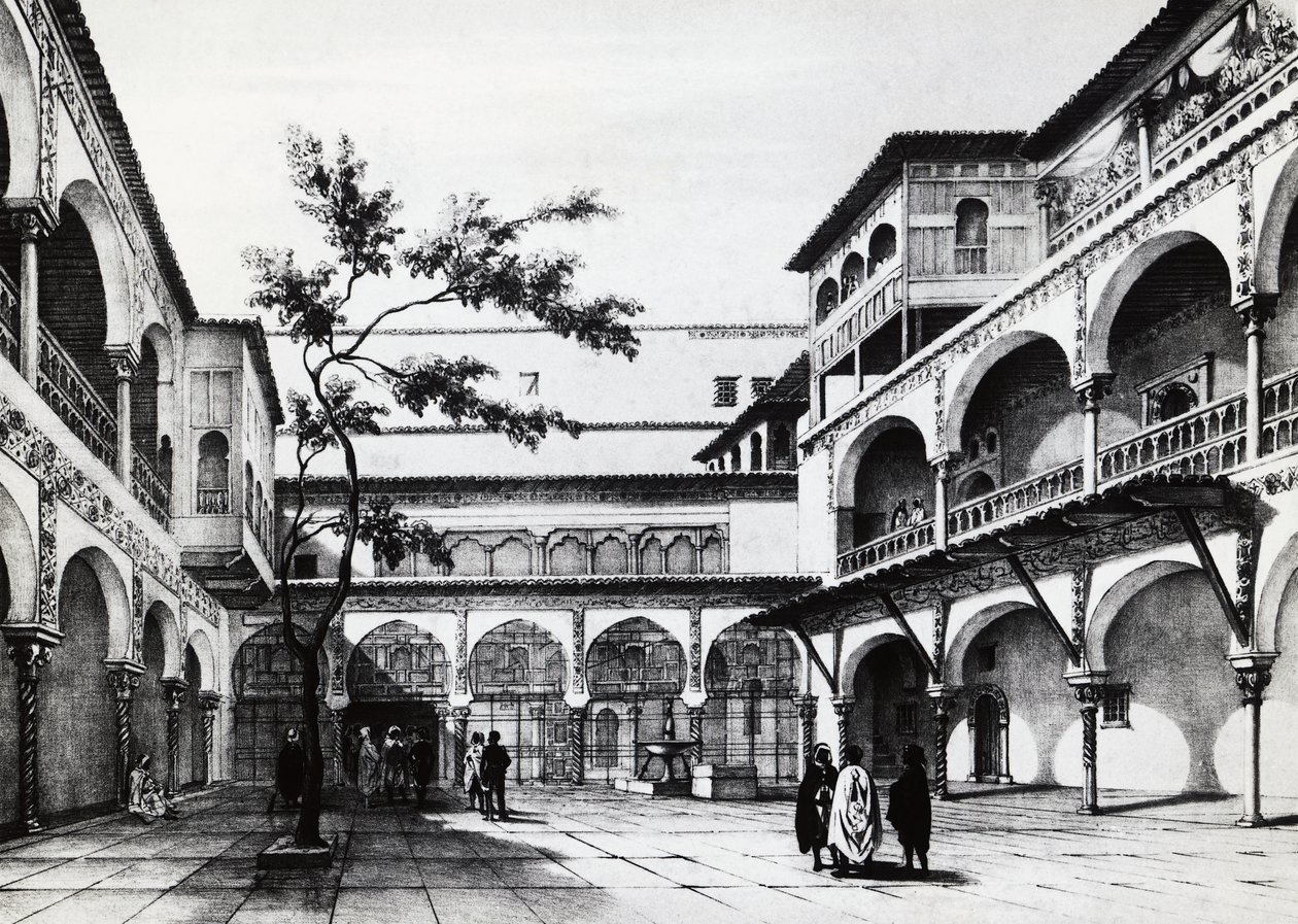 Gården til Kasbah-fæstningen i Algier af J.B. and Brown J. Rowbotham