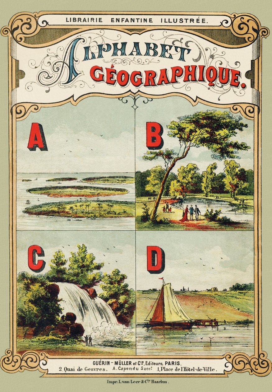 Omslag: A: øgruppe, B: Bois de Boulogne, C: vandfald, D: dige - Indgravering udtaget fra det geografiske alfabet. Guerin-Muller et Cie, forlag, Paris af Unbekannt