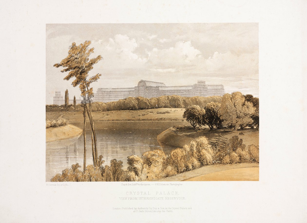 Crystal Palace, Post-Great Exhibition The Crystal Palace from the Intermediate Reservoir, c 1855 af Unbekannt