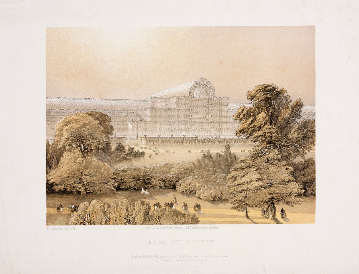 Crystal Palace, Post-Great Exhibition The Crystal Palace from the Rosery, c 1855 af Unbekannter Künstler