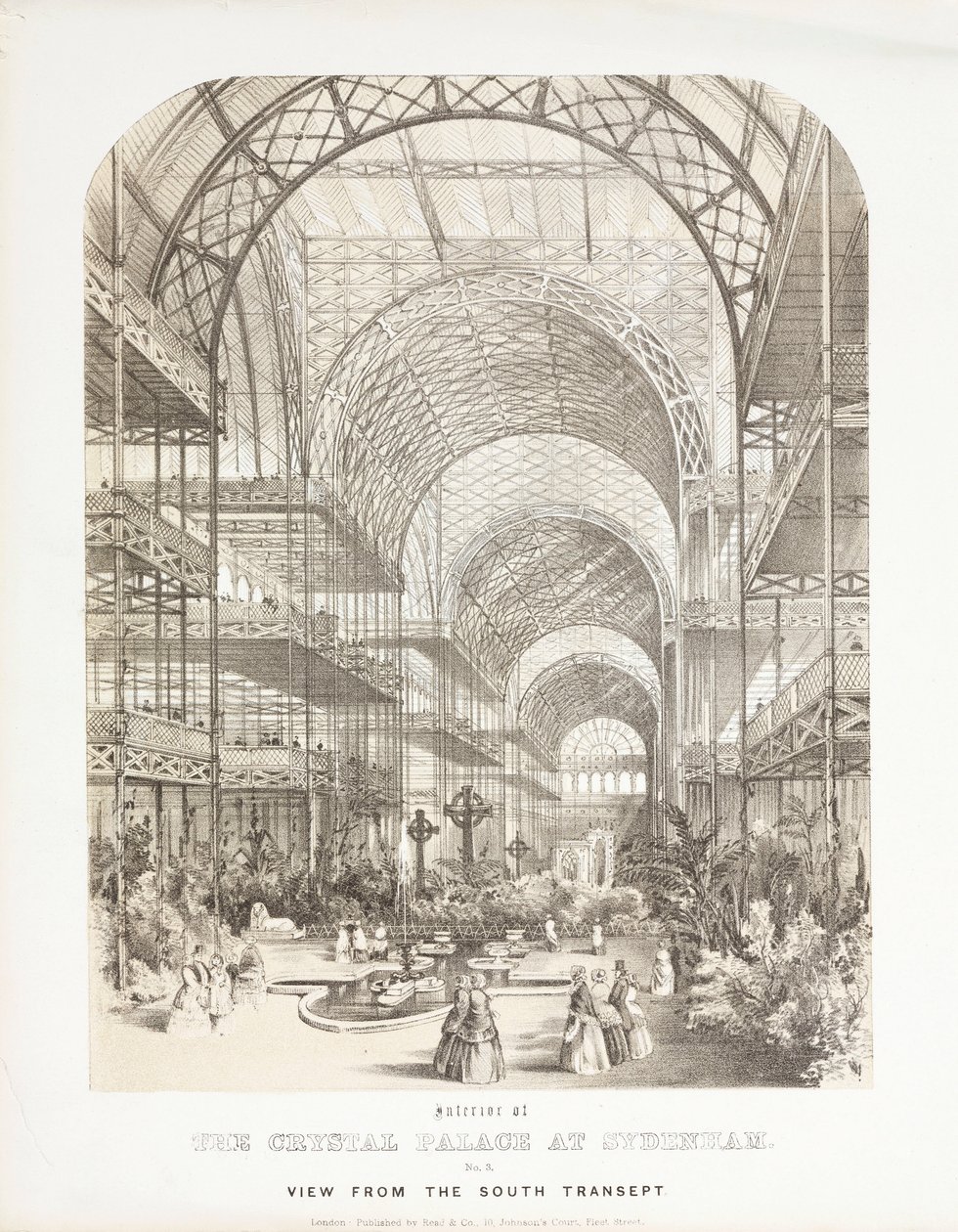 Crystal Palace, udsigt fra den store udstilling efter udstillingen fra det sydlige tværskib, Crystal Palace, Sydenham af Unbekannt