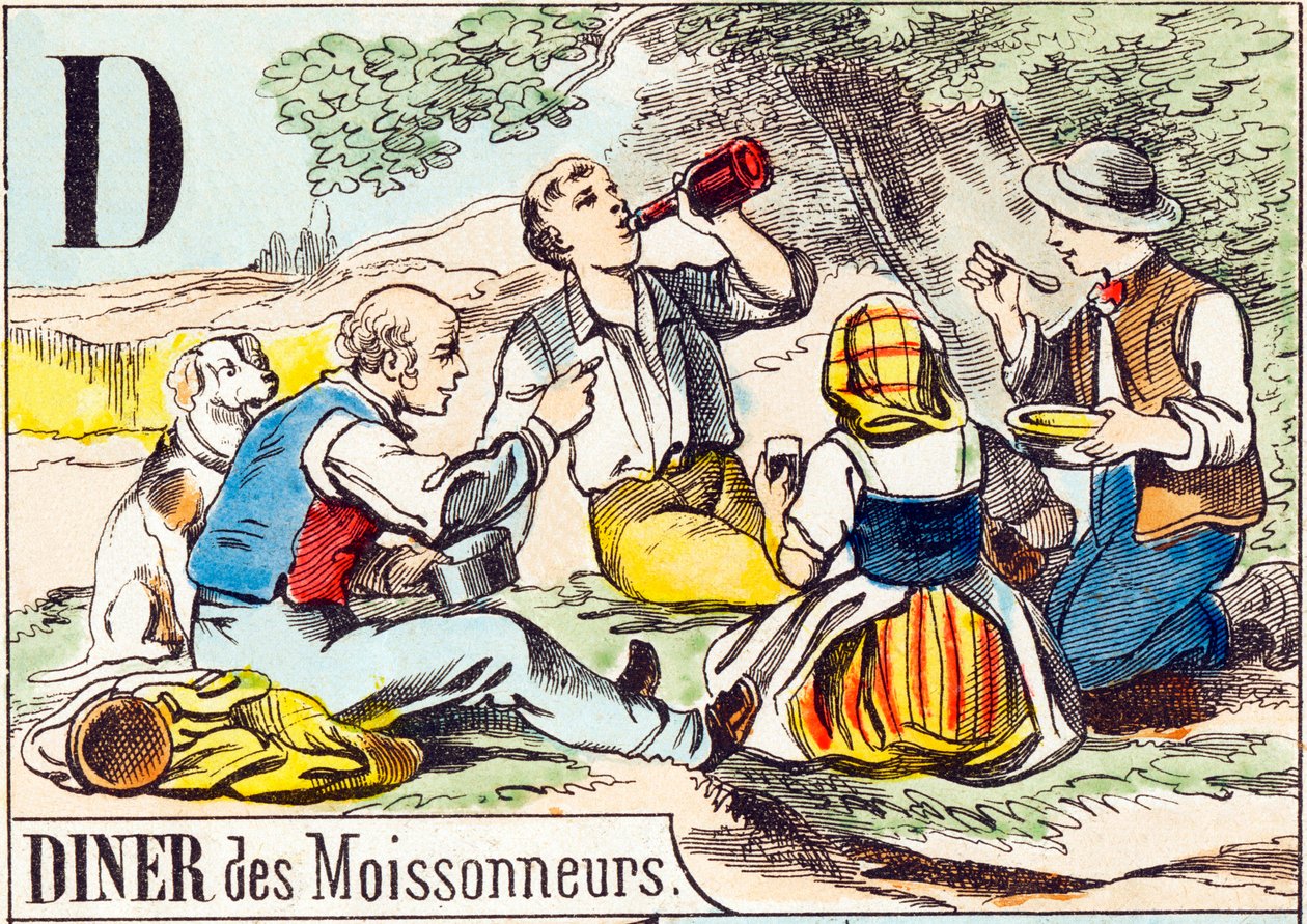 D Diner des moissonneurs - "gårdens alfabet" slutningen af det 19. århundrede (gravering) af Unbekannt