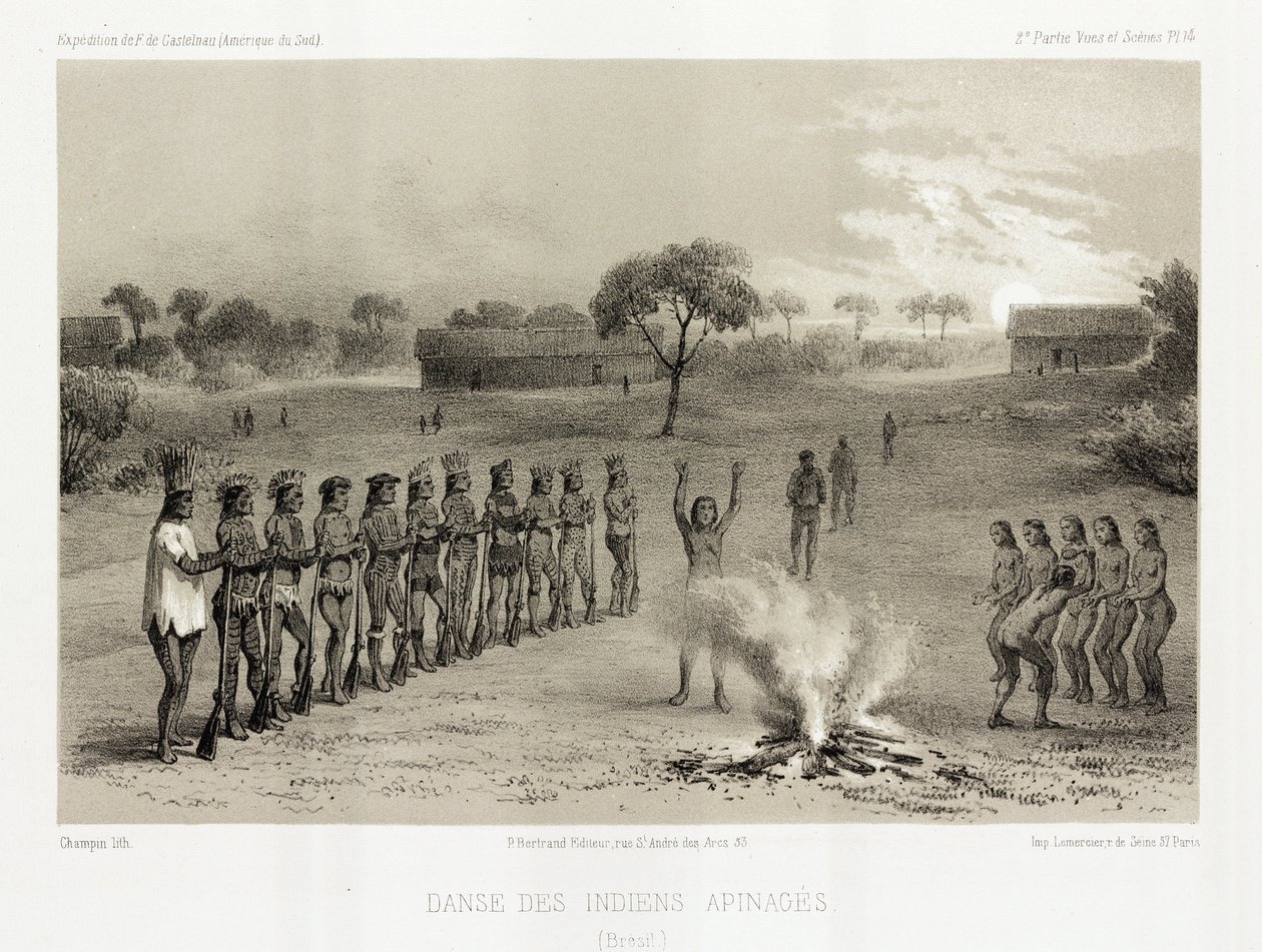 Dance of the Apinage Indians, Brasilien, c 1843-1847 af Unbekannt