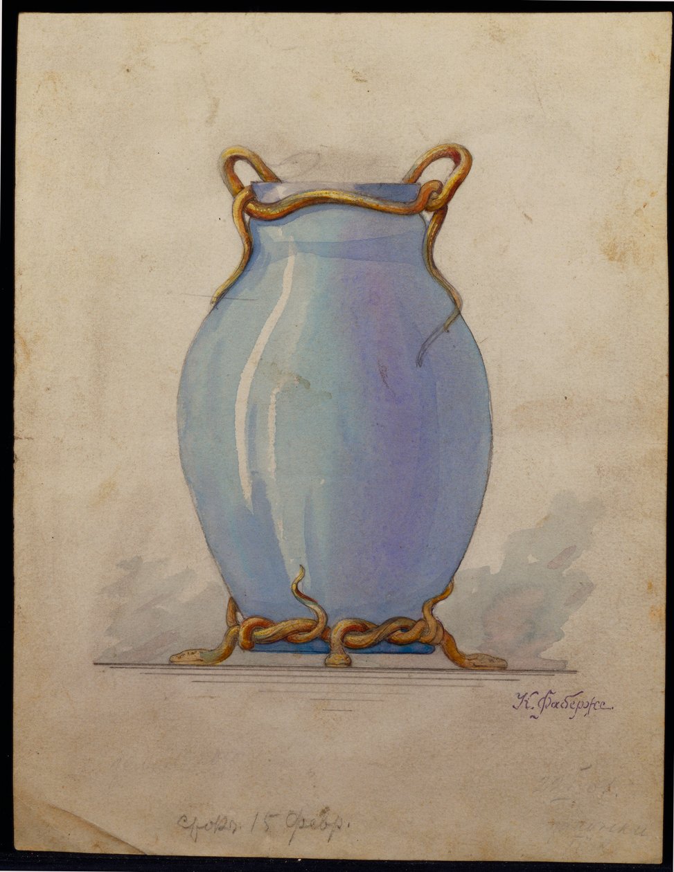 Design for an oviform blue vase, House of Carl Fabergedani af Unbekannt