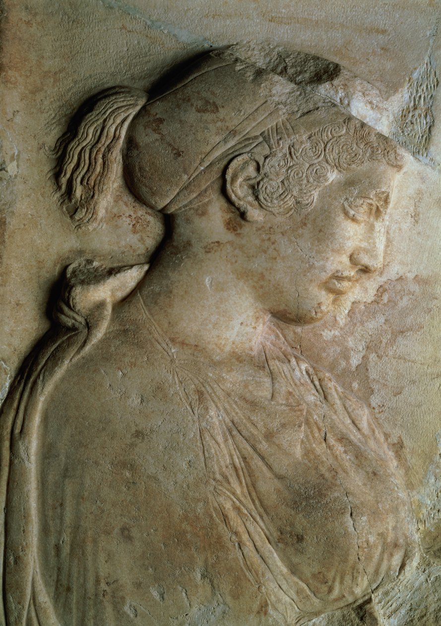 Detalje fra Philis stela, fra Thasos, ca. 5. århundrede f.Kr. (marmor) af Unbekannt