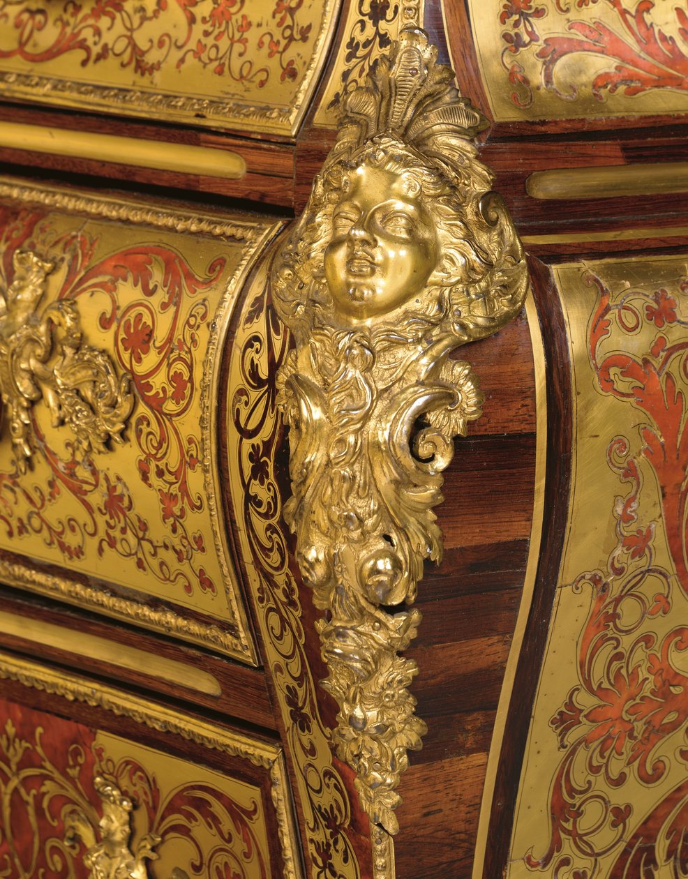 Detalje af en Regence Boulle marquetry commode en tombeau, 18. - 19. århundrede af Unbekannt