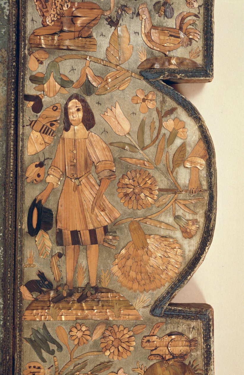Detalje af intarsia af halm fra spejlramme c.1670 af Unbekannt