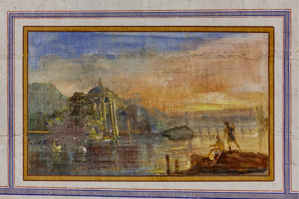 Detalje af udsmykningen, der viser et landskab, Det Røde Rum, Den Kongelige Lejlighed, Det Kongelige Palads eller Palazzo dei Normanni (Normannernes Palads), Palermo, Sicilien, Italien (foto) af Unbekannter Künstler