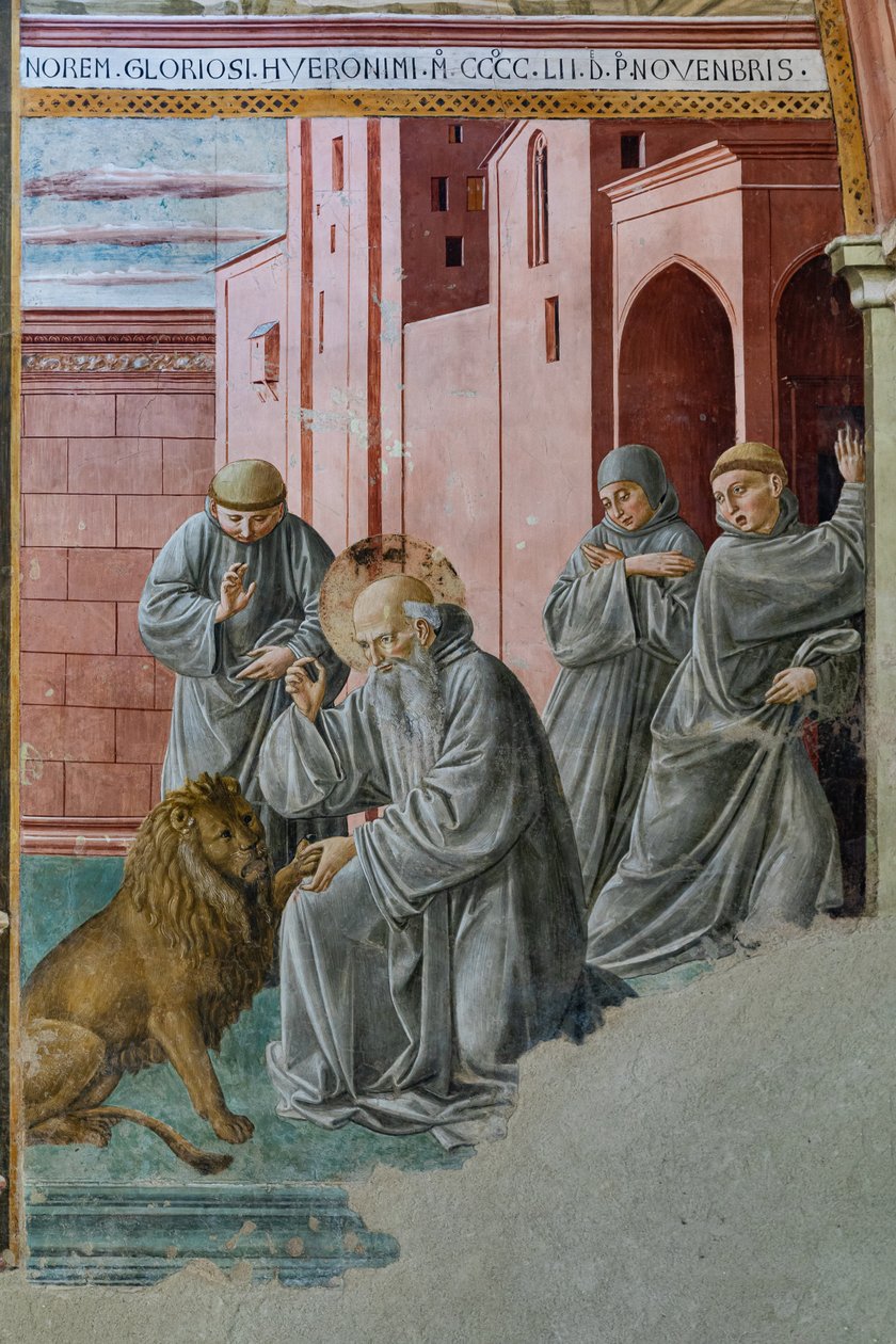 Detalje med St. Hieronymus, der tager tornen fra løvens pote, St. Hieronymus kapel af Unbekannter Künstler