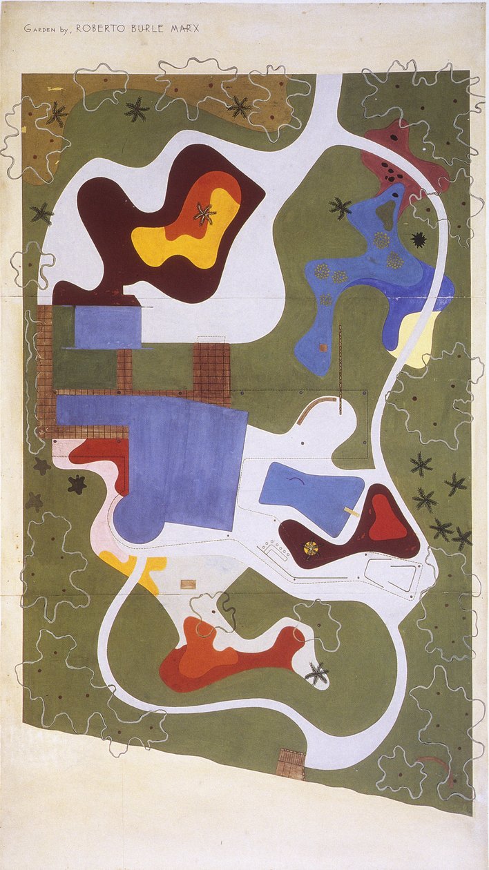 Tegning af en have skabt af Roberto Burle Marx/landskabskunstner/maler/botaniker/skulptør/musiker af Unbekannt