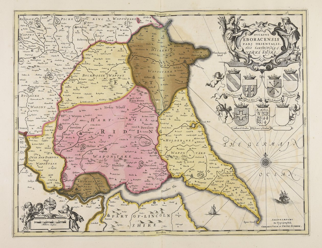 Ducatus Eboracensis pars orientalis  Den østlige del af Yorke shire af Unbekannter Künstler