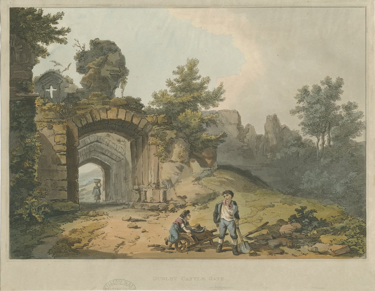Dudley Castle - The Keep: farvet akvatintegravering og [?1800-tallet] af Unbekannt