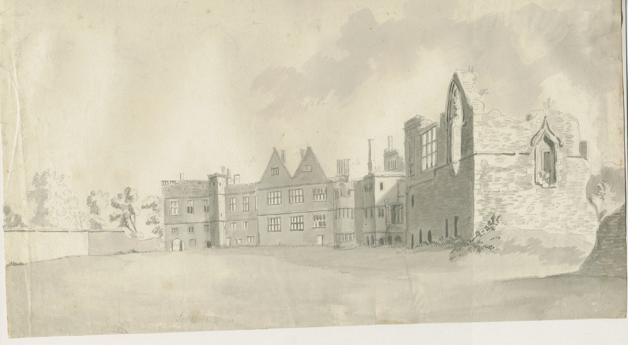 Dudley Castle - The Keep: sepia vask tegning, nd [c 1790] af Unbekannt