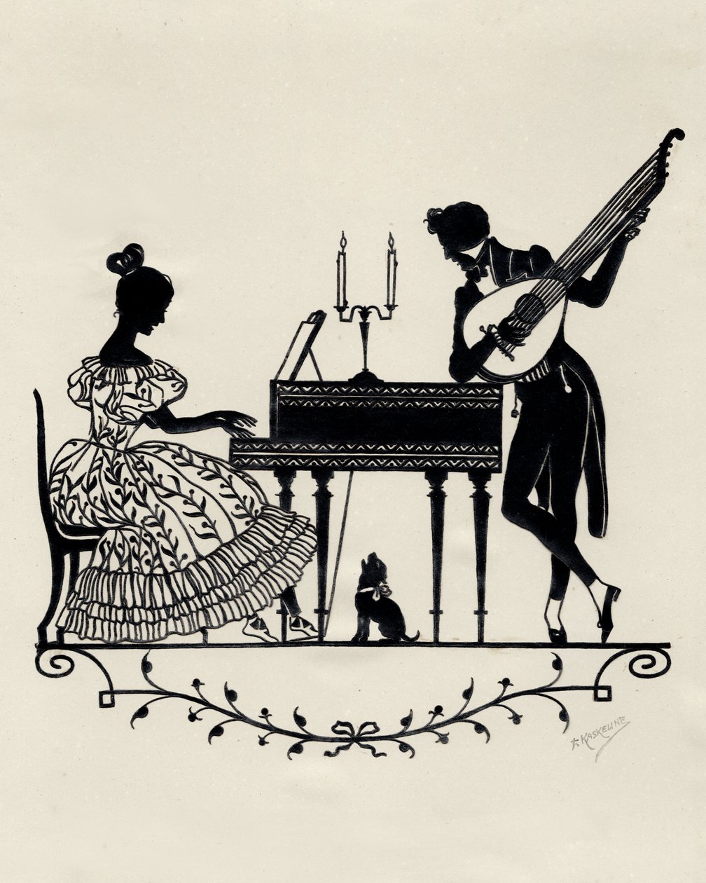 Duo med lut-guitar og klaver, Wien, ca. 1900 (tryk) af Unbekannter Künstler