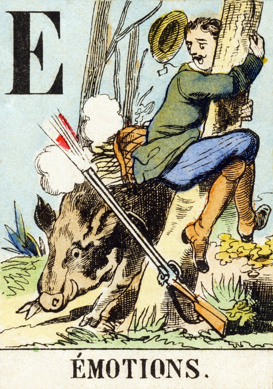 E : Følelser - Jagtalfabetet, ca. 1890 (gravering) af Unbekannt