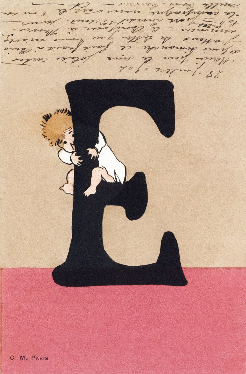 E for kram, kys - Børnealfabet. C.M.-redaktør, Paris. Håndmalede postkort, frankeret i 1904. Mål: 14 x 9 cm af Unbekannt