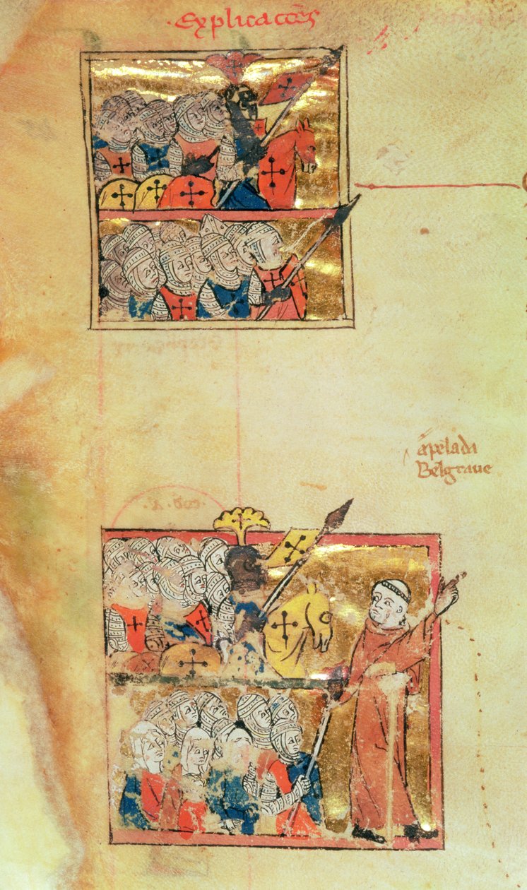 F.eks. 1500 f.45v To miniaturer, der viser korsfarere ledet af Peter Eremitten, c.1095, Histoire Universelle, c.1286 (vellum) (se 11457 for detaljer) af Unbekannter Künstler