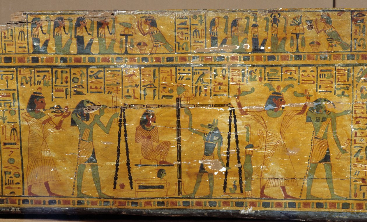Egypten: detalje af sarkofagen fra Khonsoure, der repræsenterer gudinden Nut og vægten af den afdødes sjæl. Middelhavets arkæologiske museum, Marseille af Unbekannter Künstler