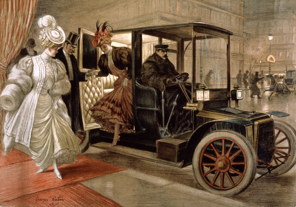 Elegante kvinder på vej ud af bilen af Unbekannter Künstler