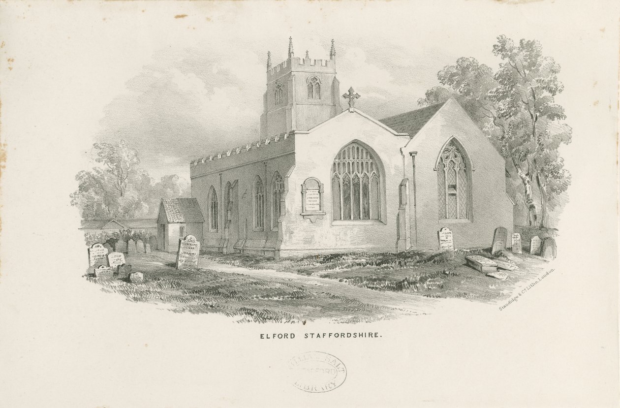 Elford Church: litografi og [1800-tallet] af Unbekannt