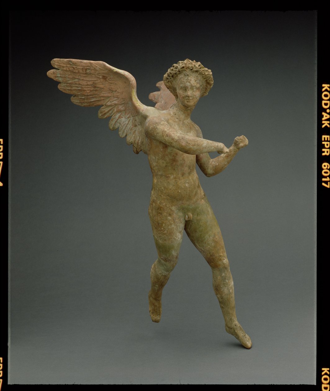 Eros under flugt, figur lavet i Myrina i Lilleasien Græsk, hellenistisk periode, ca. 150-100 f.Kr. (terracotta) af Unbekannt