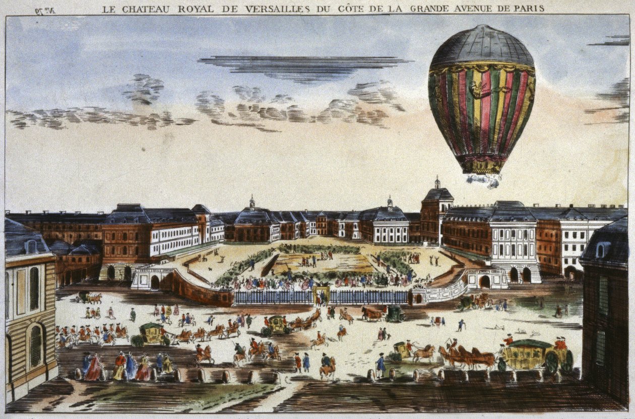 Eksperimenter med en varmluftsballon i Versailles af Unbekannter Künstler