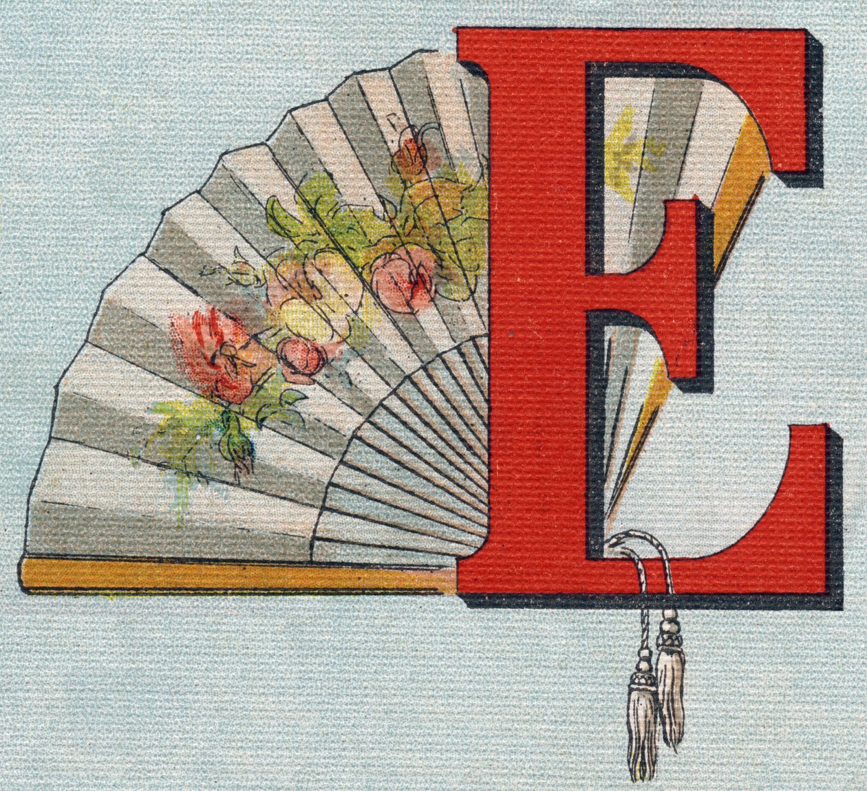 Ventilator. Indgravering i "Alphabet de ma petite fille". Bernardin-Bechet og Fils, boghandler-forlag, Paris, omkring 1895. Ubrydeligt album på lærred. Bibliotheque des Bebes. 12 sider. Album indeholdende en læsemetode og et illustrativt abecedary. Dimensi af Unbekannt