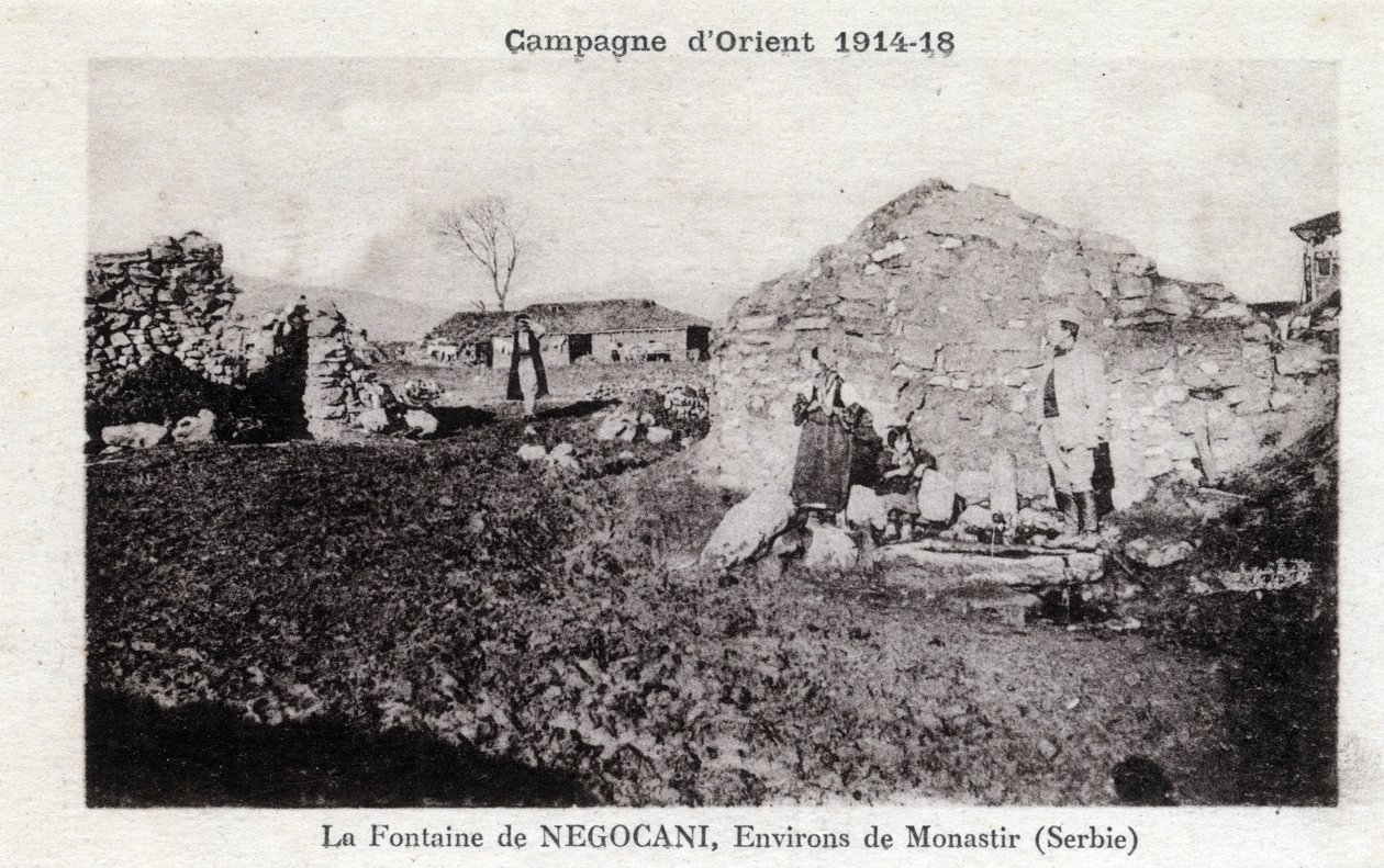 Første Verdenskrig (1914-1918) - østlig kampagne: Negocani-fontænen i Serbien (i øjeblikket makedoinsk) - Postkort af William M. Timlin