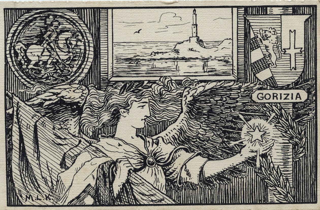 Første Verdenskrig (1914-1918): Italiensk patriotisk postkort for Gorizias tilknytning til Italien af Unbekannter Künstler
