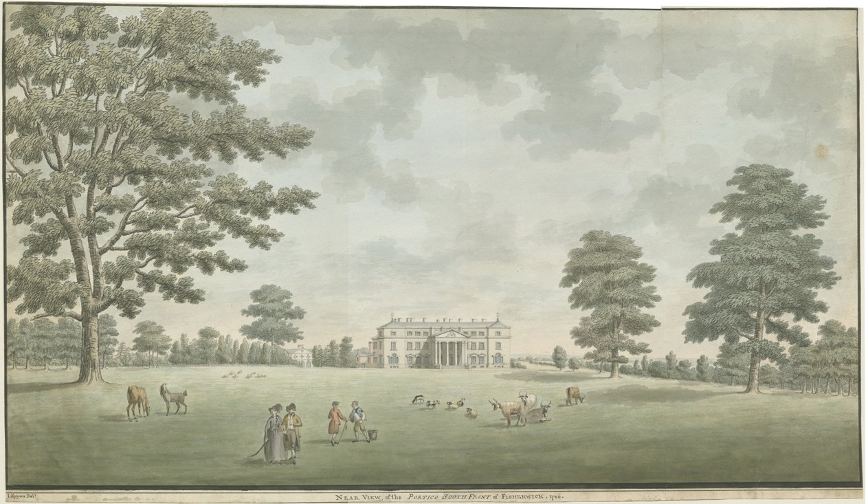 Fisherwick Hall: vandfarvemaleri, 1786 af Unbekannt